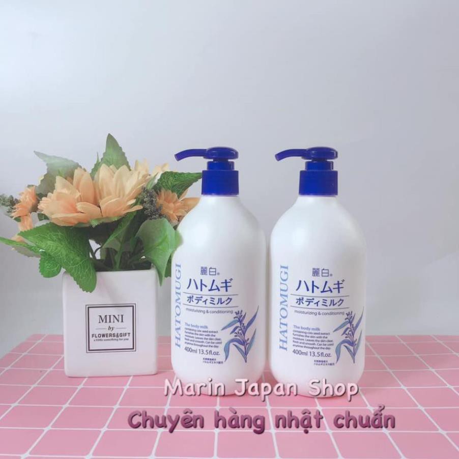 (Sale, chuẩn bill nhật)  Sữa dưỡng thể ban đêm cấp ẩm chống nẻ Hatomugi BODY MILK Nhật Bản 400ml