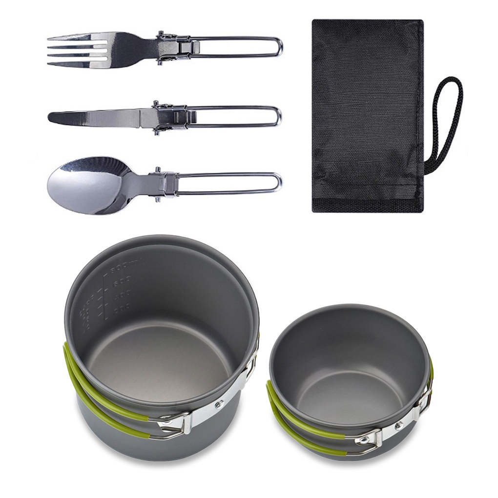 Bộ 6 dụng cụ nấu ăn cắm trại ngoài trời bằng nhôm thép không gỉ chống dính có thể rửa sạch