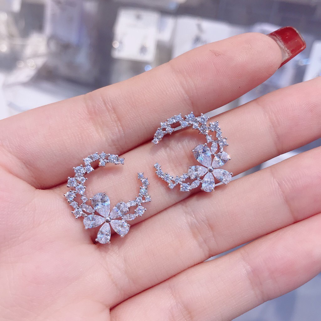 Bông tai bạc 925 hoa tai cô dâu dự tiệc cho nữ đính đá đẹp sang trọng trang sức cao cấp No.93