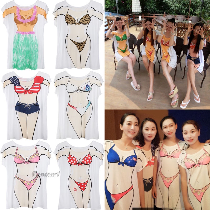 Đầm thun in họa tiết bikini phong cách Hawaii thời trang mùa hè cho nữ