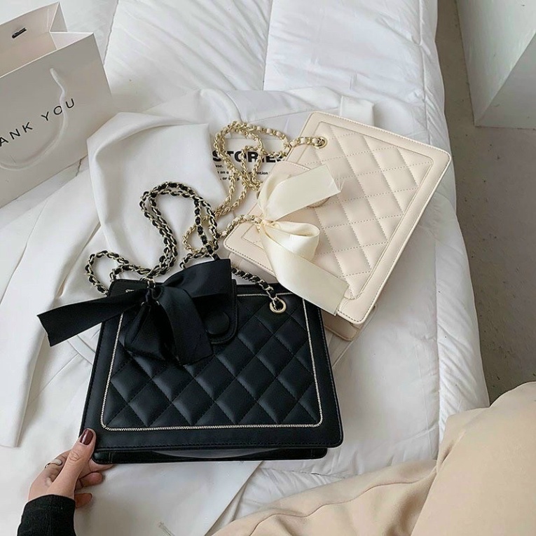 Túi xách đẹp dây đeo kẹp nách phối nơ phong cách hàn quốc, chất da PU mềm