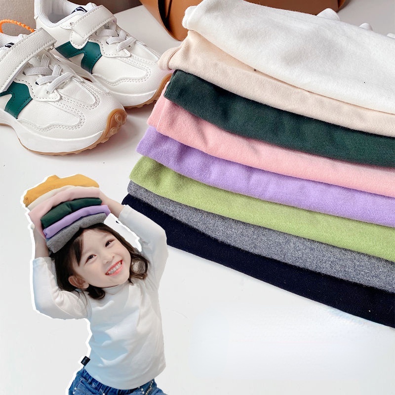Áo thun tay dài cổ cao thiết kế thời trang tùy chọn màu sắc cho bé gái