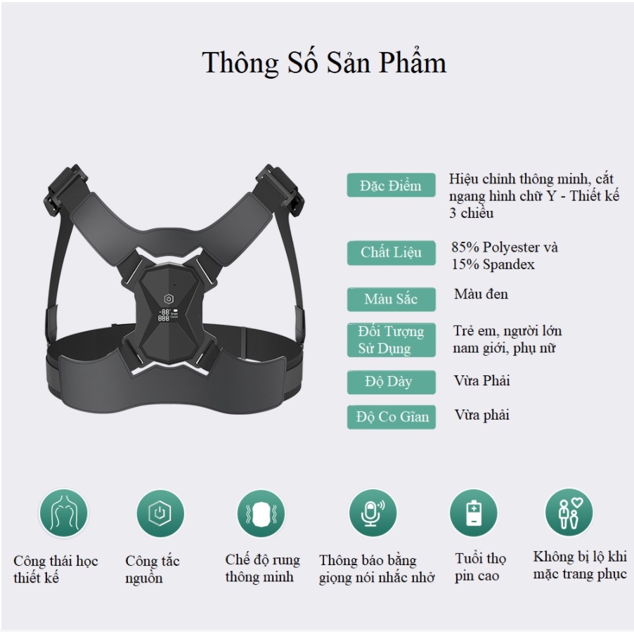 Đai Chống Gù Medicare T2, Cảm Biến Thông Minh - Nhắc Nhở Bằng Giọng Nói - Rung - LCD Hiển Thị Số Lần Sai Tư Thế