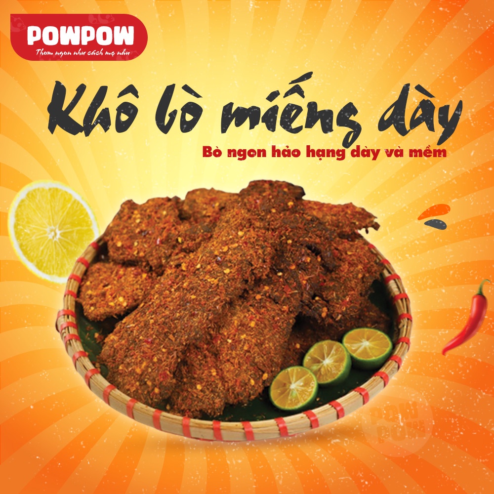 Khô bò miếng dày mềm 200g POWPOW an toàn vệ sinh thực phẩm