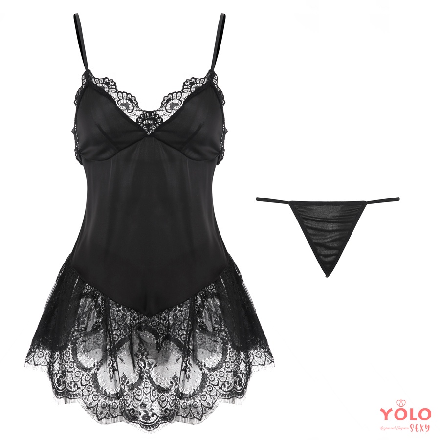 Váy ngủ sexy 2 dây satin cao cấp ngực viền ren, đầm ngủ sexy mặc nhà gợi cảm