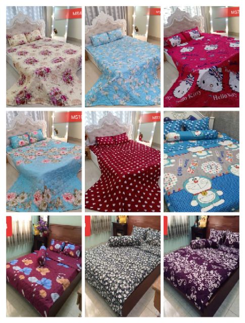 Bộ drap cotton poly kitty tim hồng 1m2