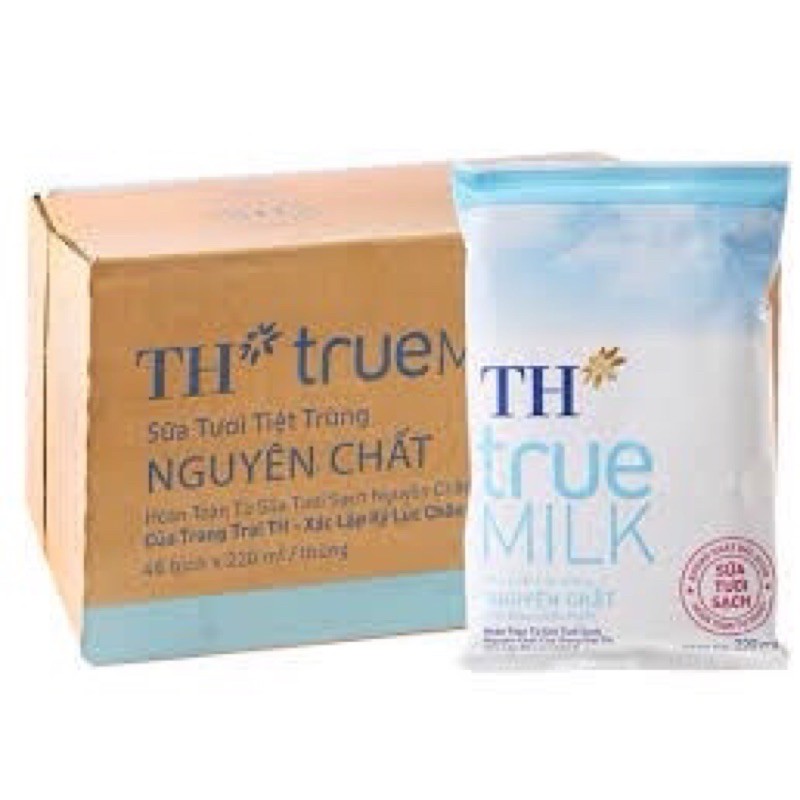 Thùng Sữa Tươi TH True Milk có đường/ít đường/nguyên chất (220ml x 48 Bịch)