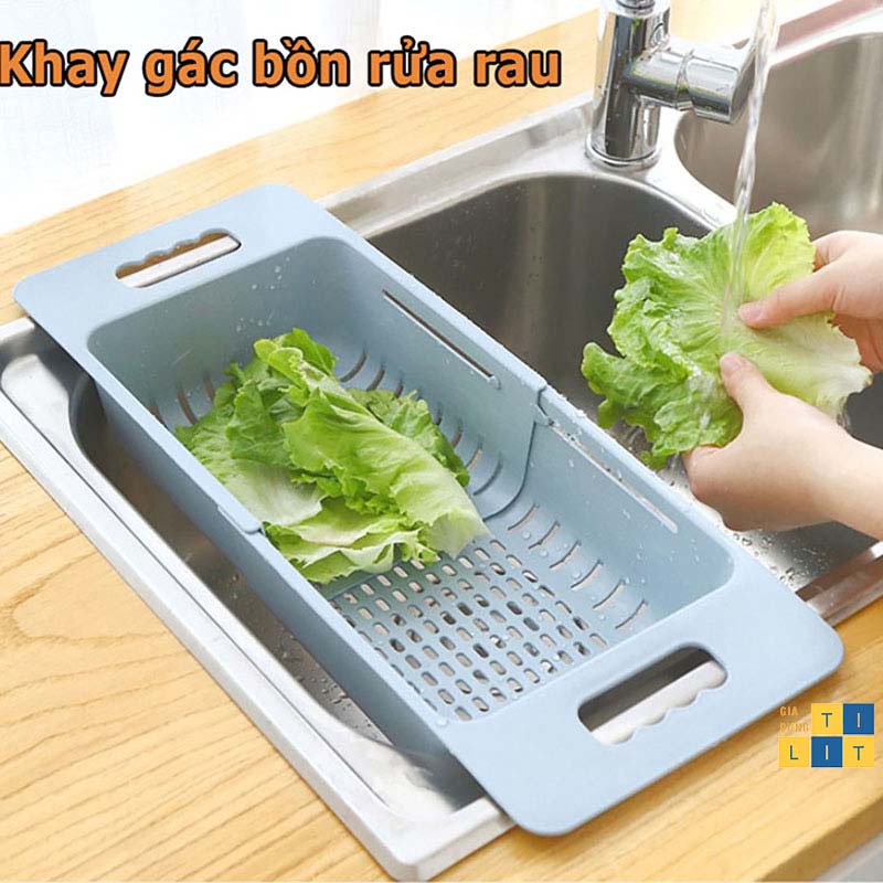 Khay, rổ gác bồn rửa chén bát thông minh gấp gọn, điều chỉnh kích thước gài tiện lợi&lt;br&gt;(Khay Gác Bồn Rửa)