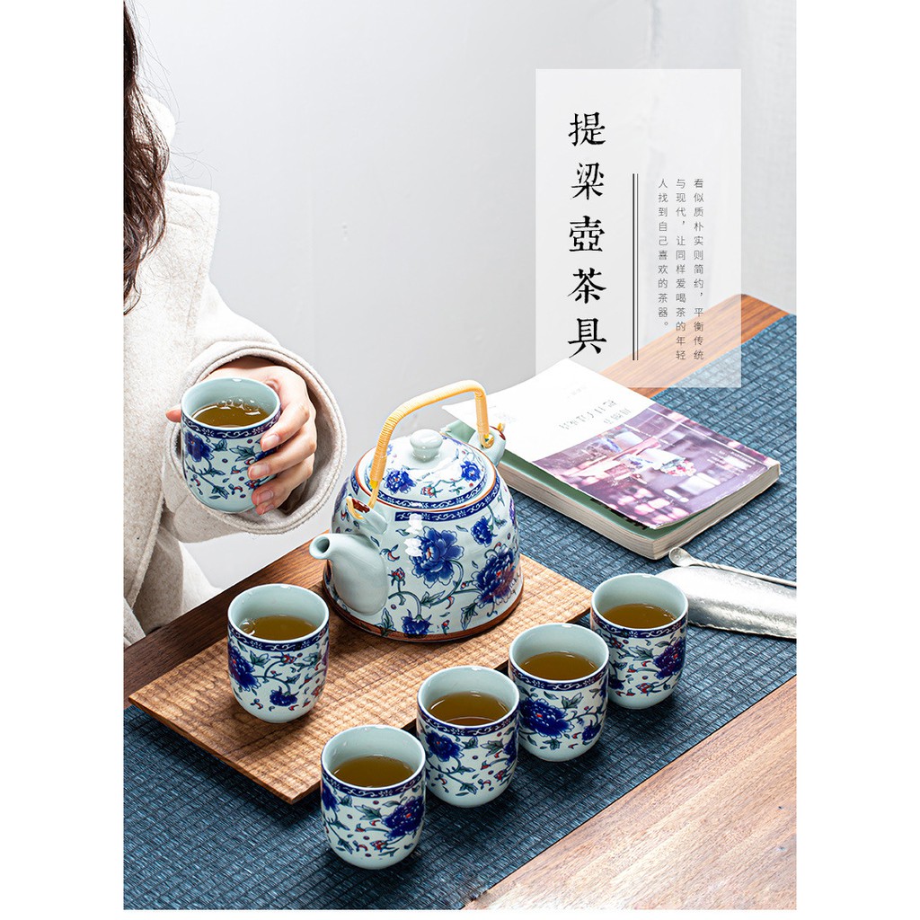 Bộ Ấm Trà Hội Làng- Bình To - Đáy Bằng - Chén Men Xuyên Sáng