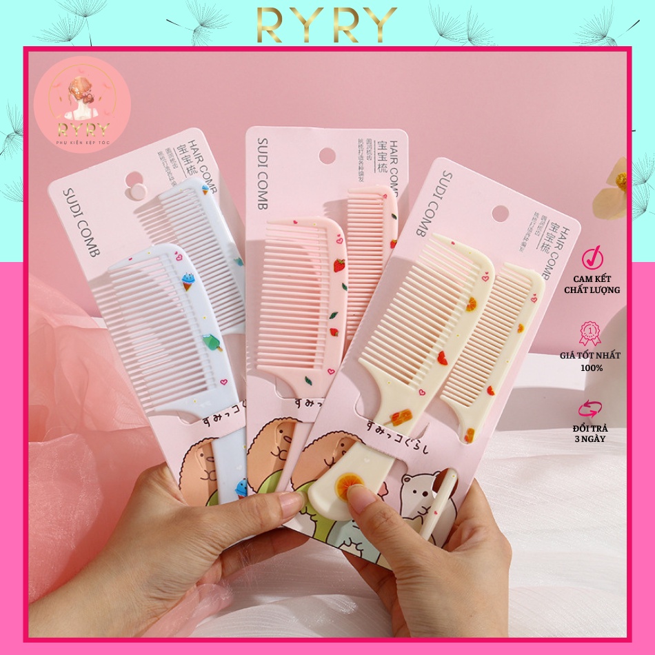 Lược Chải Tóc, Set Lược Chải Tóc 2 Món Xinh Xắn Màu Sắc Ngọt Ngào