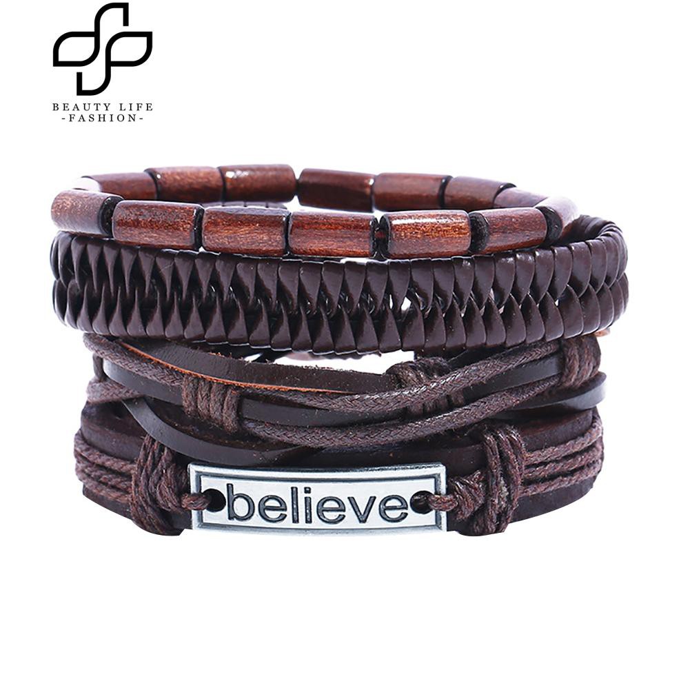 Set 4 vòng tay bện dây nhiều lớp cho nam