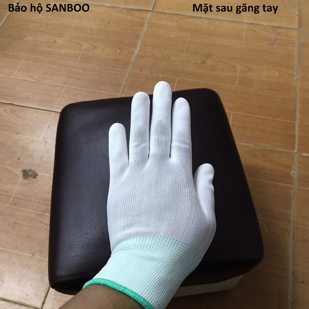 Găng tay bảo hộ trắng - Phủ PU lòng bàn tay