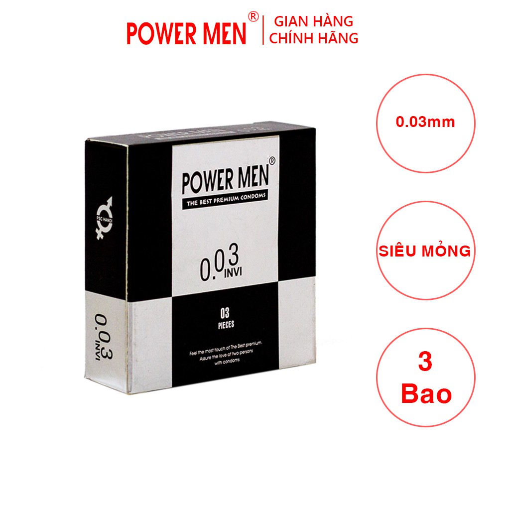 Hộp 3 Bao cao su Điệp viên siêu mỏng Powermen INVI 0.03 (SSI3)