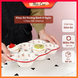 Khay nướng bánh, khuôn nướng bằng sứ họa tiết cherry - Đồ decor phụ kiện nhà bếp tiện dụng