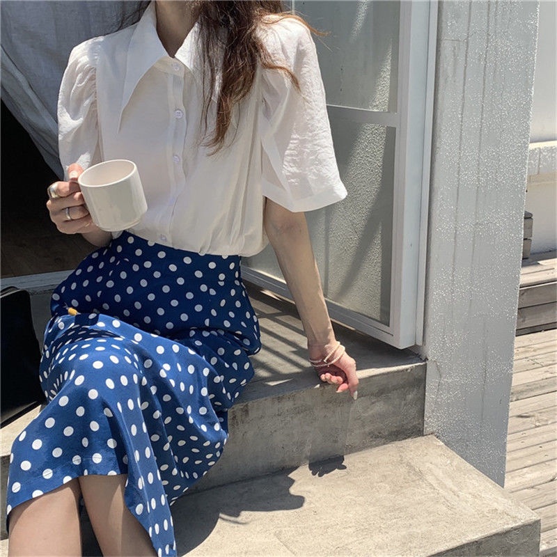 Bộ Áo Mỏng Dáng Chữ A + Chân Váy Chấm Bi Thời Trang Hàn Quốc 2022