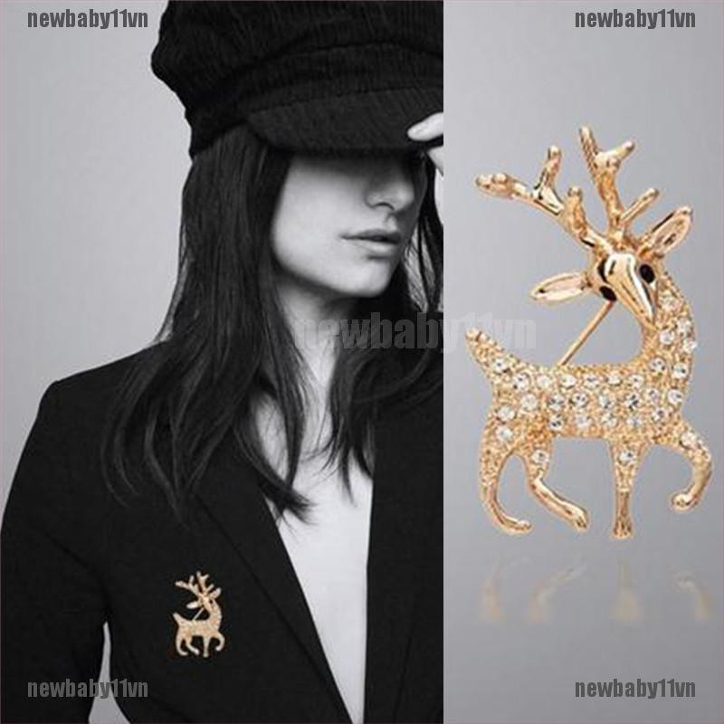 Ghim cài áo hình con nai đính đá nhân tạo thời trang