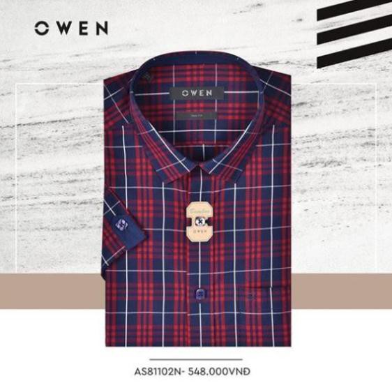 (Bil fom) .) Bil . OWEN - Áo sơ mi ngắn tay Owen Slimfit kẻ ca rô màu đỏ 81102 Cực Đẹp .1 . Đẹp . . . ! . ak34 ͵