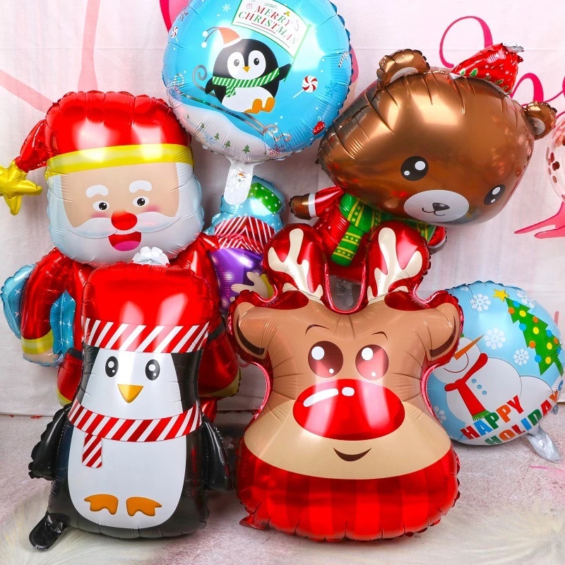 Bong Bóng Lá Nhôm Hình Ông Già Noel / Người Tuyết / Tuần Lộc Trang Trí Giáng Sinh