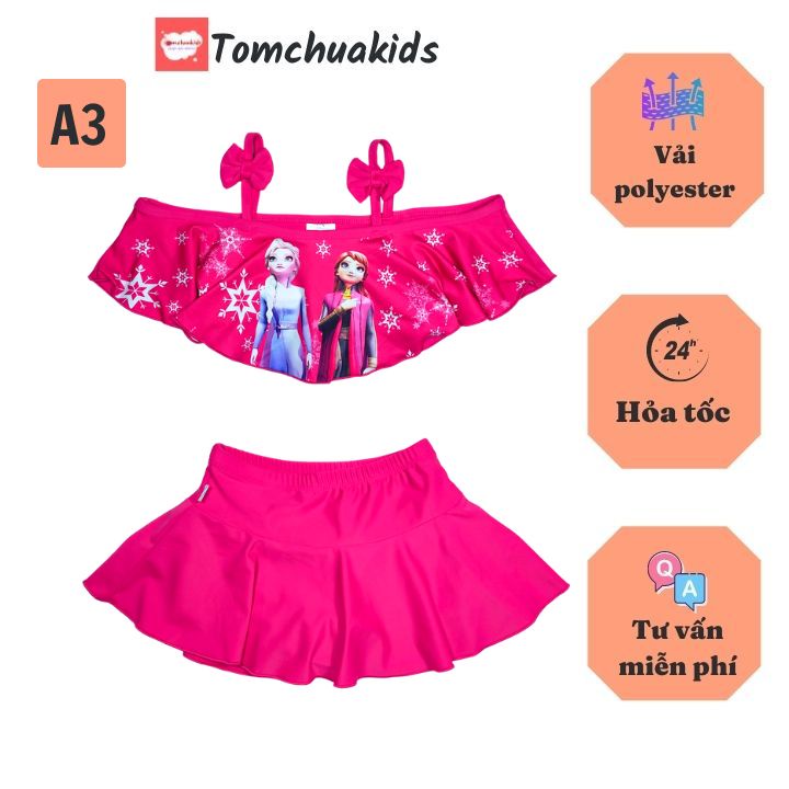 Đồ bơi hai mảnh cho bé gái hình Elsa từ 10-39kg -quần giả váy tạo kín đáo- Tomchuakids