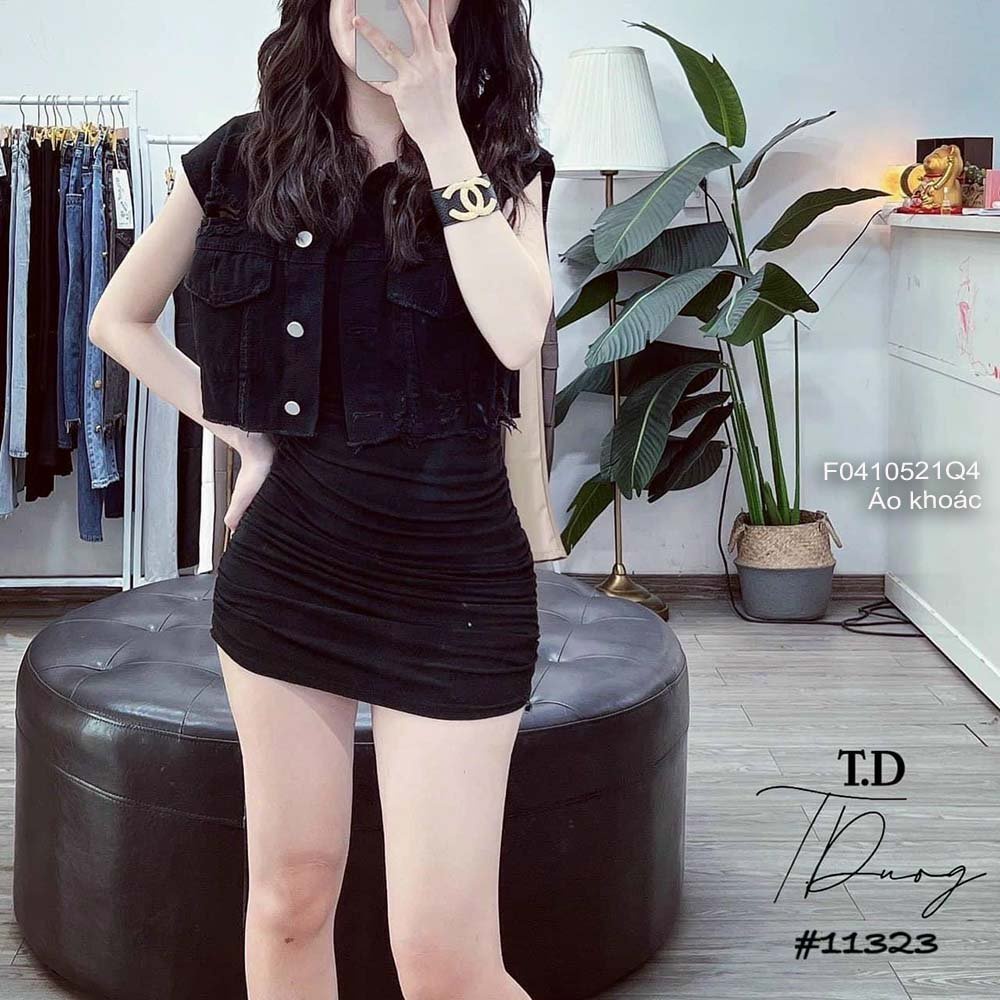 Áo khoác jean nút kiểu dáng croptop mài rách có túi cổ bẻ sát nách hàng đẹp! (hàng sẵn,  kèm hình thật)