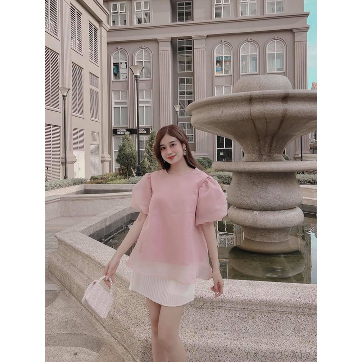 Áo babydoll voan tơ tay phồng sang chảnh nhiều màu