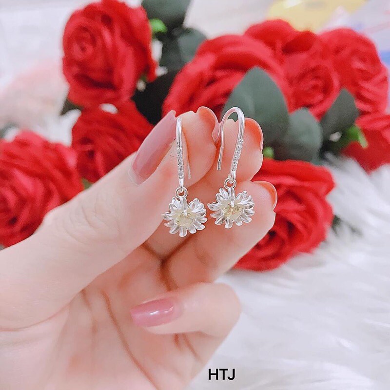 Bông tai bạc treo hoa cúc cực xinh cho nữ