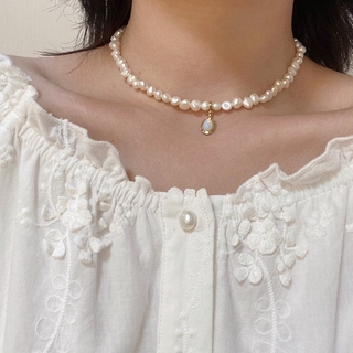 Mè nhà❀Thiết Kế Cảm Thấy Đá Mặt Trăng Không Đều Hình Dạng Người Ngoài Hành Tinh Baroque Vòng Cổ Ngọc Trai Tự Nhiên Nữ Retro Thời Gian Cung Điện Sang Trọng Xương Đòn Dây Xích