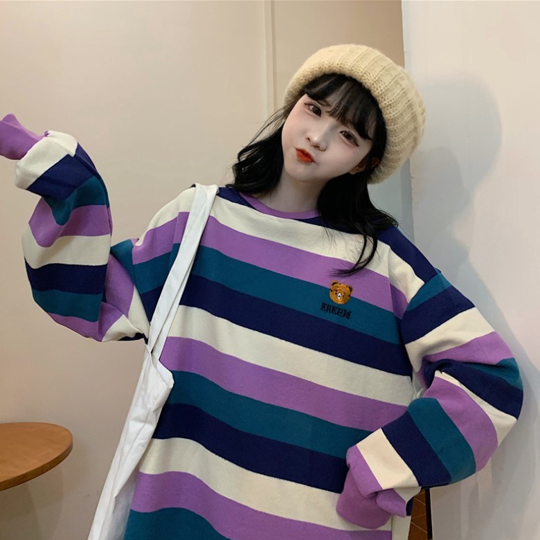 Mặc gì đẹp: [Siêu Đẹp] Áo dáng rộng thêu họa tiết gấu thời trang Hàn Quốc trẻ trung