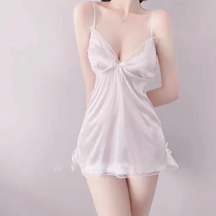 Đầm ngủ hai dây phối ren thoáng khí thời trang quyến rũ cho nữ