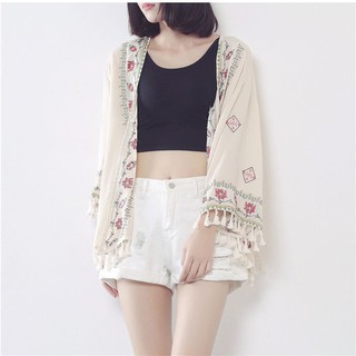 Áo kimono lửng thổ cẩm thêu