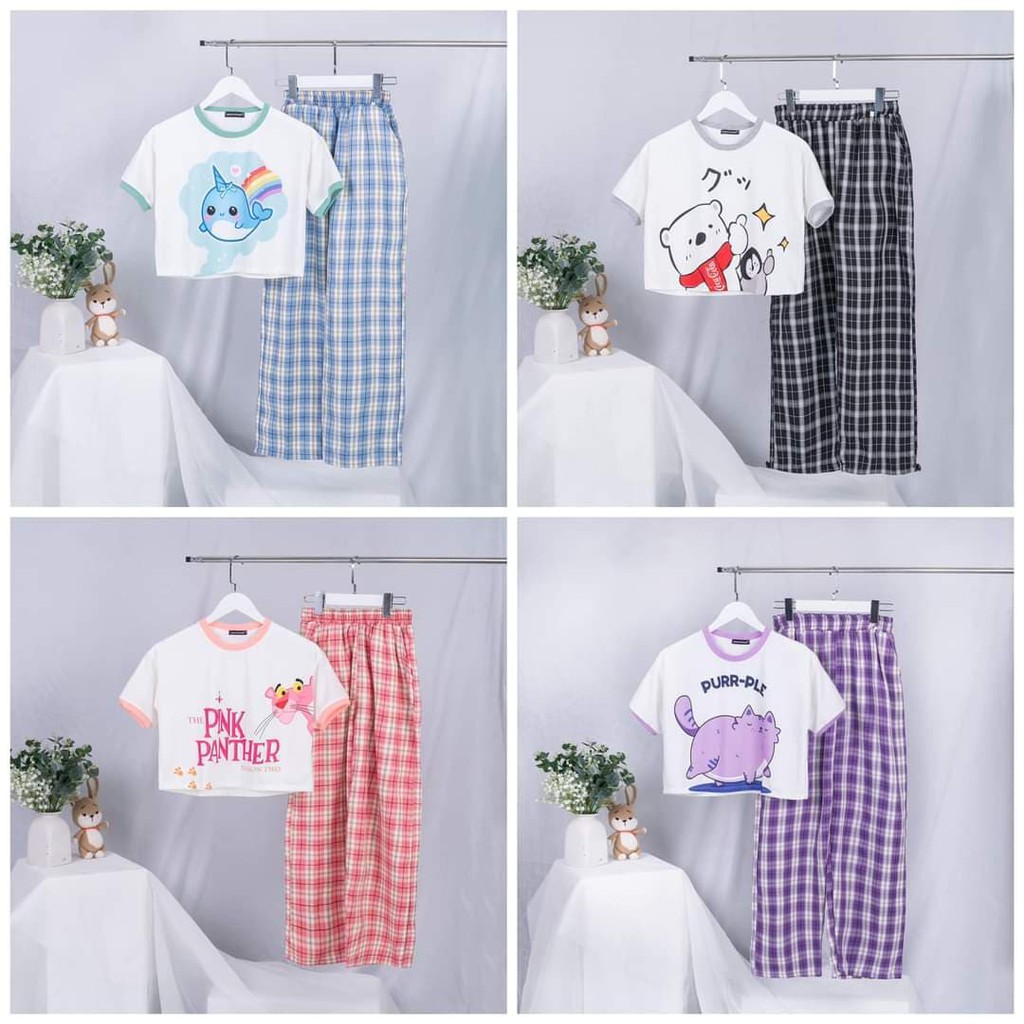 Sét Bộ Đồ Thời Trang Nữ Mặc Đi Chơi Dạo Phố Mùa Hè, Áo Phông Cotton Kèm Quần Dài Phong Cách Teen Hàn Quốc.