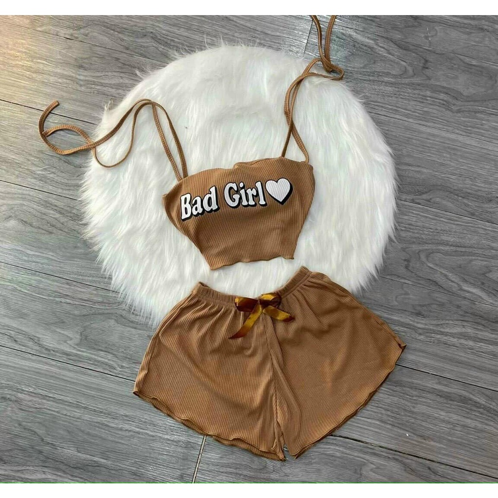 Đồ Ngủ Sexy Nữ, Set Hai Dây Bad Girl cực hot mặc nhà siêu dễ thương free size dưới 58kg | BigBuy360 - bigbuy360.vn
