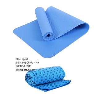 Combo thảm TPE cao su non kèm khăn trải thảm yoga silicon cao cấp, tặng kèm túi đựng và dây buộc thảm.
