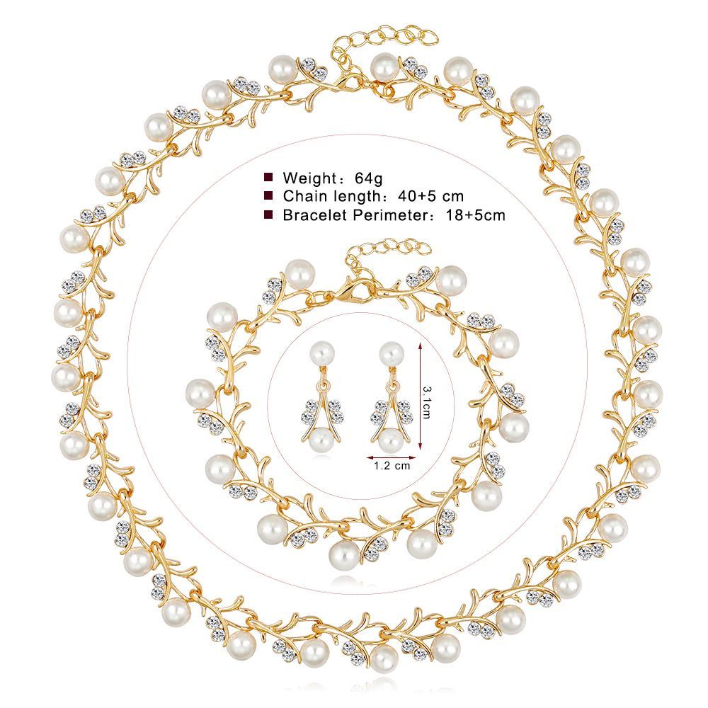 Set trang sức vòng cổ bông tai vòng tay đính ngọc trai giả thanh lịch thời trang thích hợp cho nữ