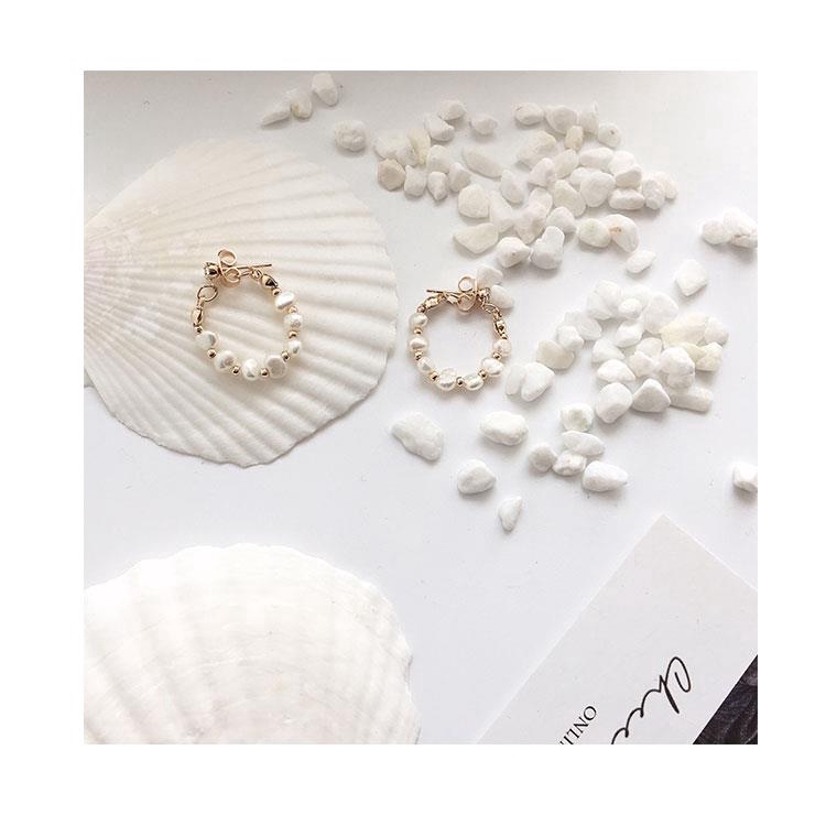 Korean Girls Pearl Hoop Earrings / Unique Circle Earring / Fashion Pearl Stud Earrings / Wedding Party Ear Jewelry