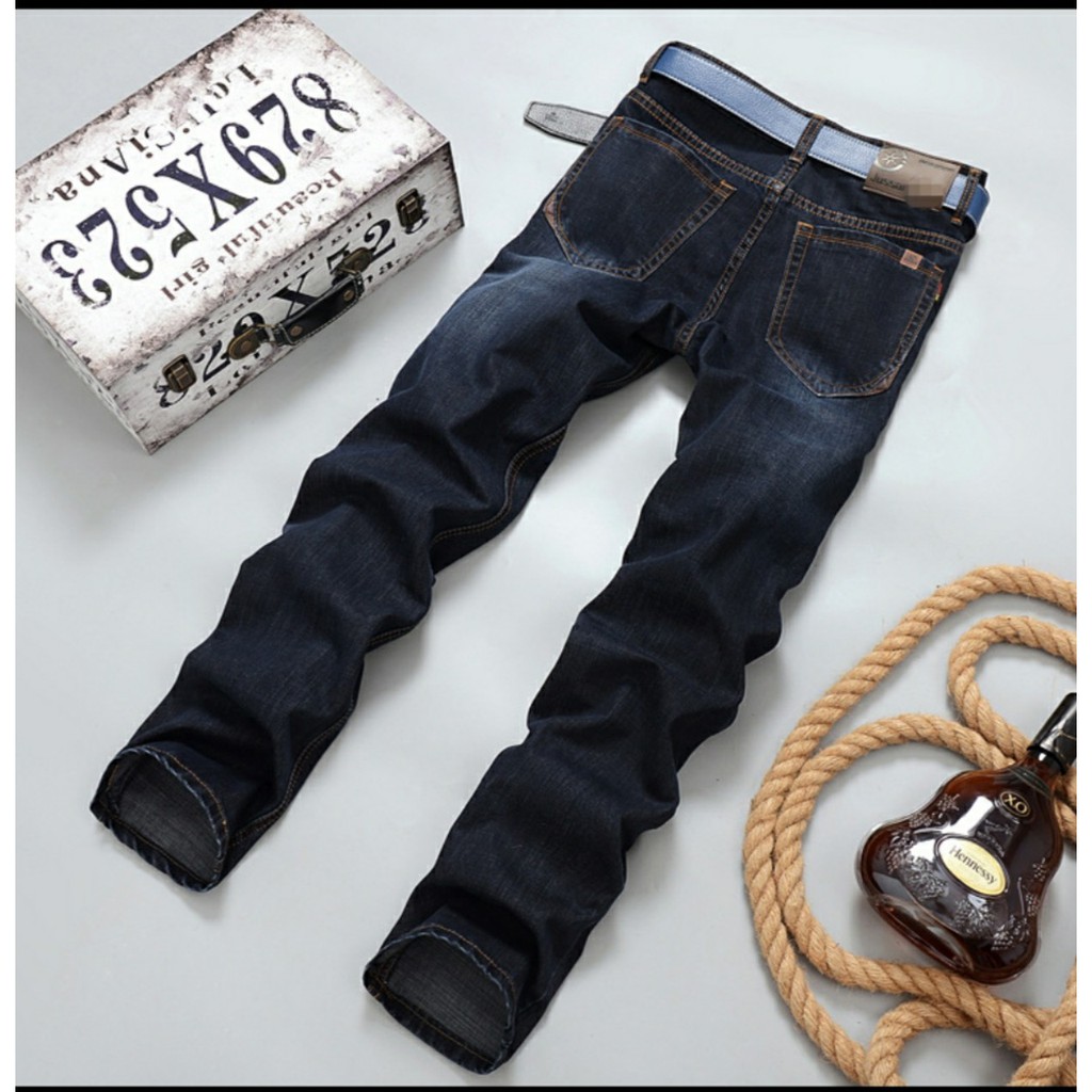 Quần Jeans Nam Vải Co Giản Cotton Ống Suông Phong Cách Doanh Nhân