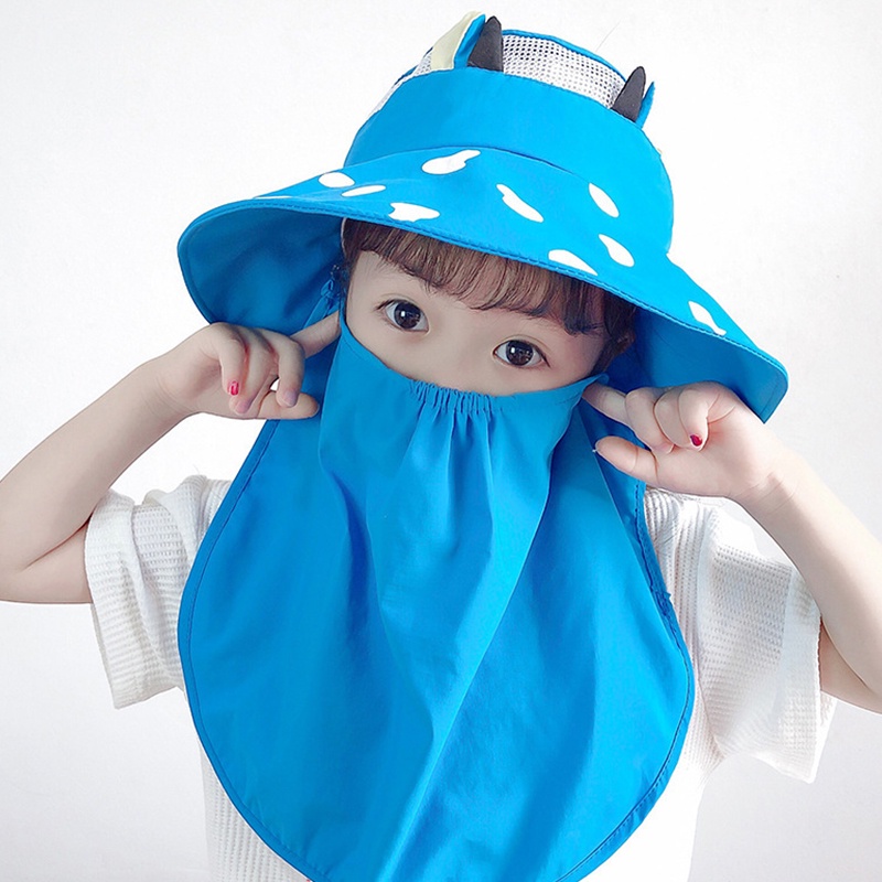 Nón Tai Bèo Che Nắng Hở Chóp Phối Khăn Choàng Dễ Thương Cho Bé Gái