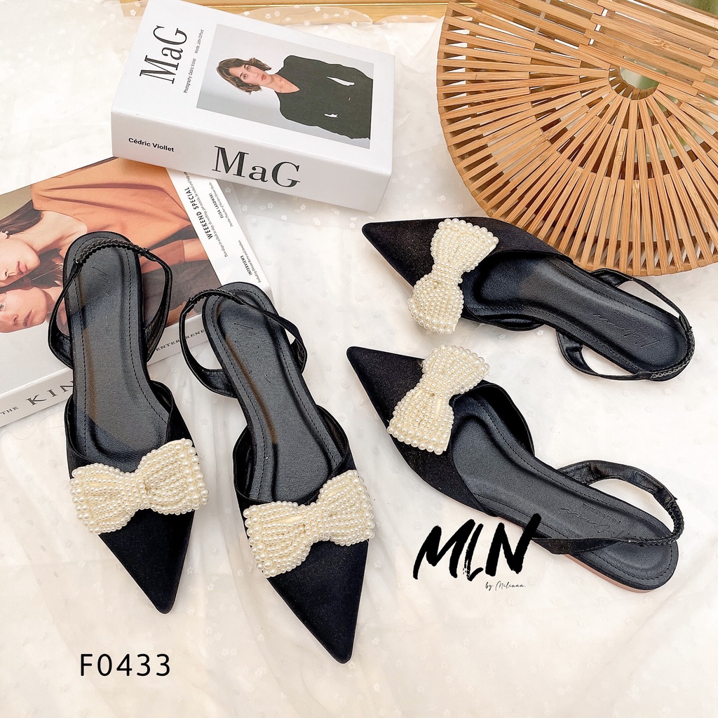 GIÀY SANDAL NỮ SLINGBACK ĐẾ BỆT BÍT MŨI PHỐI NƠ CHÂU F0433
