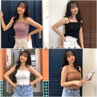 ÁO HAI DÂY THẮT NƠ NHÚN CHUN ULLZANG HOT - ÁO CROPTOP BUỘC NƠ VAI NHÚN BÈO