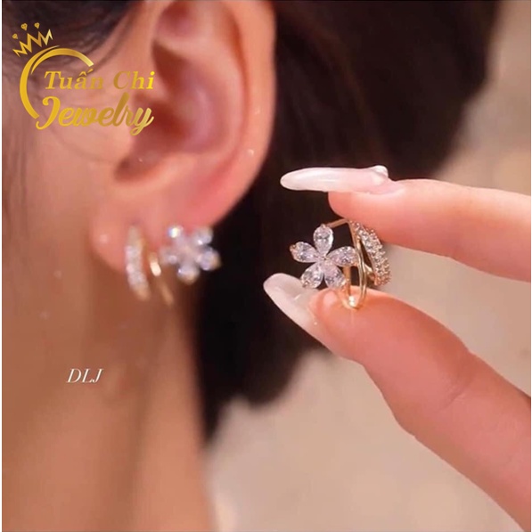 Bông Tai Nữ- Khuyên Tai Bạc Kiểu Dáng Hoa Mai Sang Trọng Xi Vàng Bền Đẹp