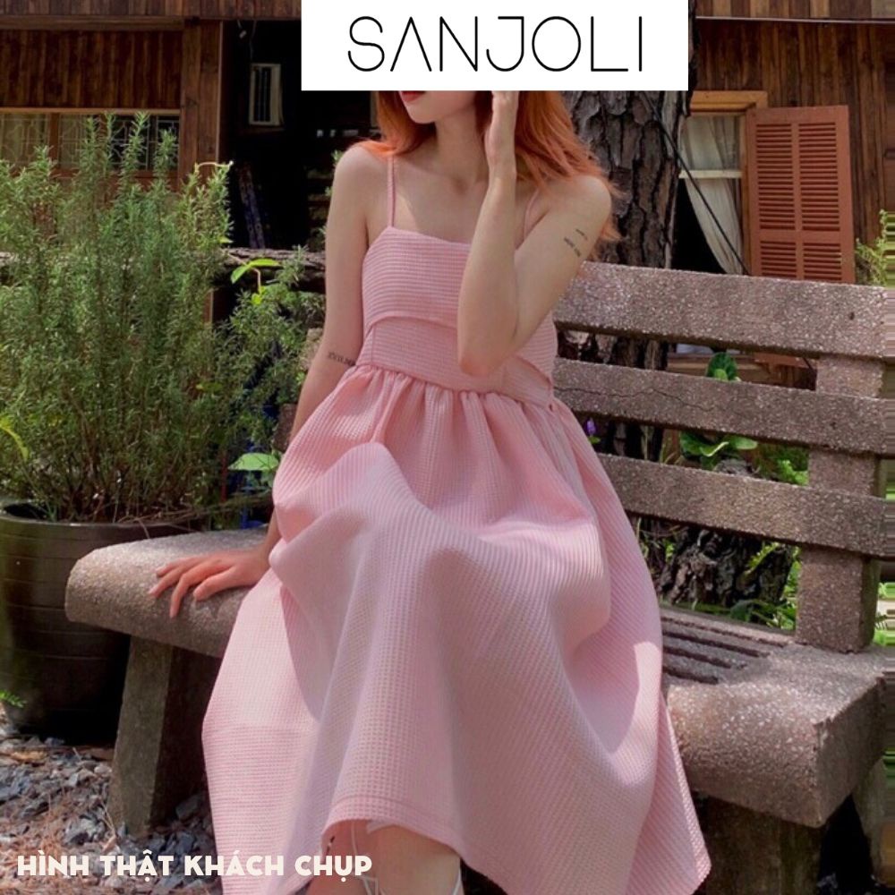 Váy Đi Biển 2 Dây SANJOLI Đầm Babydoll Dự Tiệc Buộc Nơ Form Bồng Kiểu Dáng Hàn Quốc Phong Cách Ulzzang Công Chúa VD070