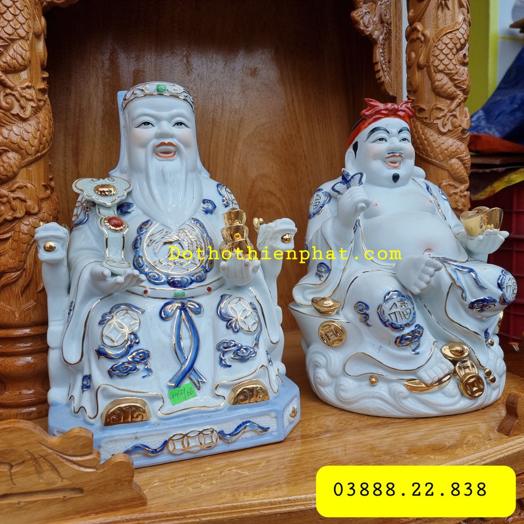 Tượng Thần Tài – Ông Địa sứ phú quý 8in cao 22cm màu xanh