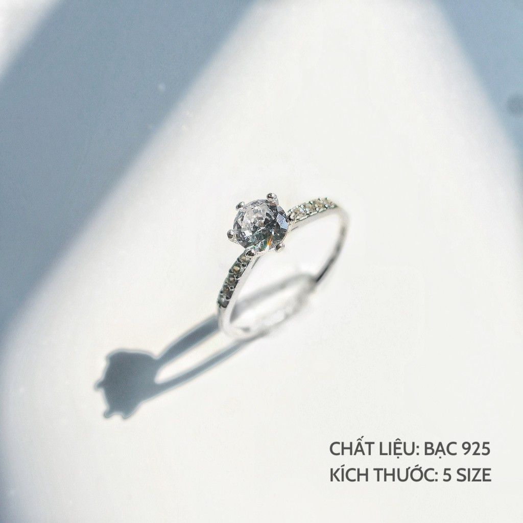 Nhẫn bạc nữ đính đá 6 trấu, nhẫn nữ Krystal Ring Miuu Silver