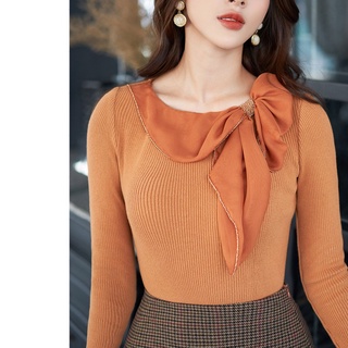 Áo kiểu nữ thiết kế Hongvic len cam cổ nơ SM182