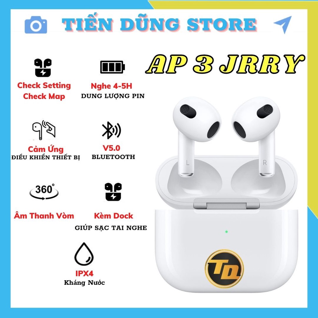 Tai Nghe Bluetooth TWS 3 Âm Thanh Vòm,Cảm biến,Định Vị,Đổi Tên,Sạc ko dây New