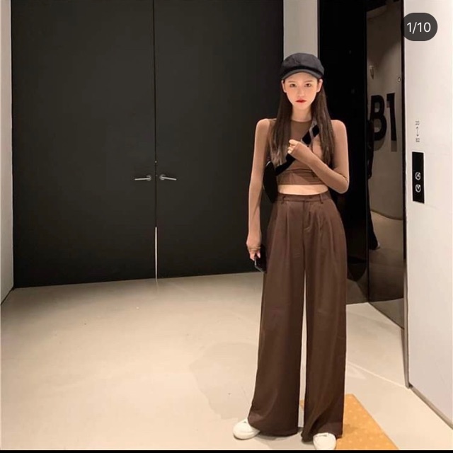 Áo Tay Dài Thun Ulzzang Nâu, [ADORABLE], Quần Kaki Dài Nâu Hot Trend 2021 Ảnh Thật