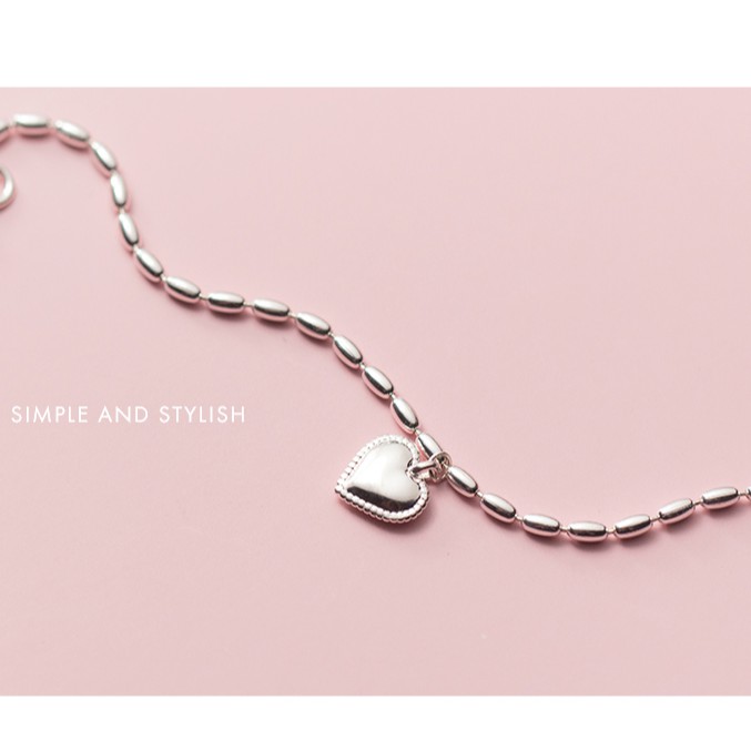 Lắc tay vòng tay nữ bạc s925 đốt bầu dục đan xen và charm hình trái tim Cá jewelry LTB38