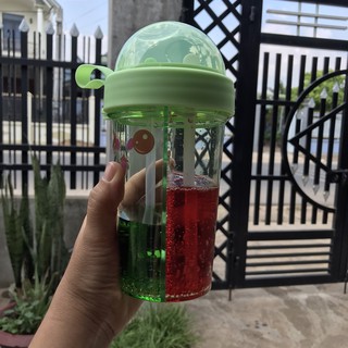 [Sẵn Ship] Bình Chia, Bình 2 Ngăn 2 Ống Hút Siêu Tiện Lợi, Có Quai Xách