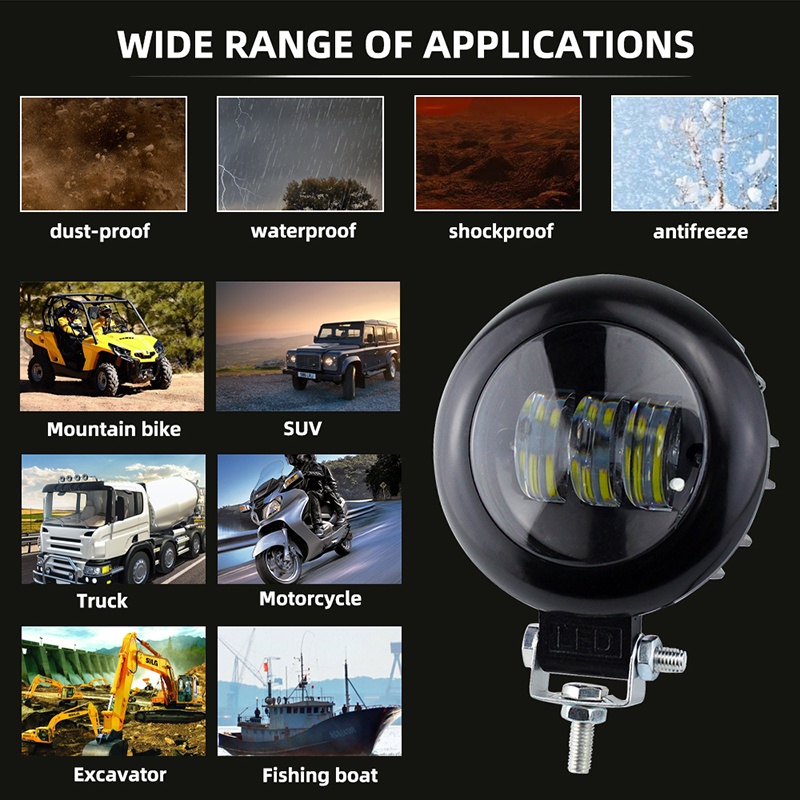 Đèn Led Tròn Làm Việc Chống Thấm Nước 12-80V Cho Xe Hơi 4WD ATV SUV UTV Trucks 4x4 Offroad Sq