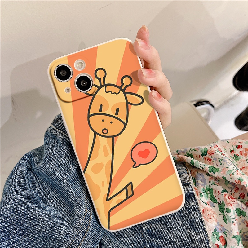 Ốp lưng ip hình hươu cao cổ cute ốp vuông cạnh cho iPhone 6/6+/7/7+/8/8+/X/Xs/Xsm/11/11PM/12/12pro/13/13promax